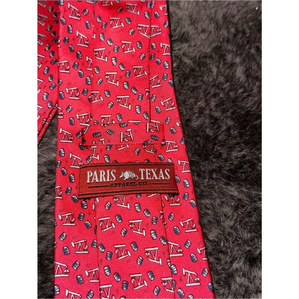 Paris Texas Apparel Co. “Thirsty Birds” Handmade Silk Red Pumpjack Oil Tie OS